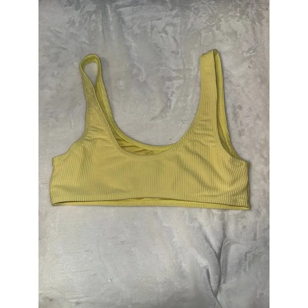 Frankies Bikinis Yellow Connor Luxe Ribbed Scoop Bikini Top
